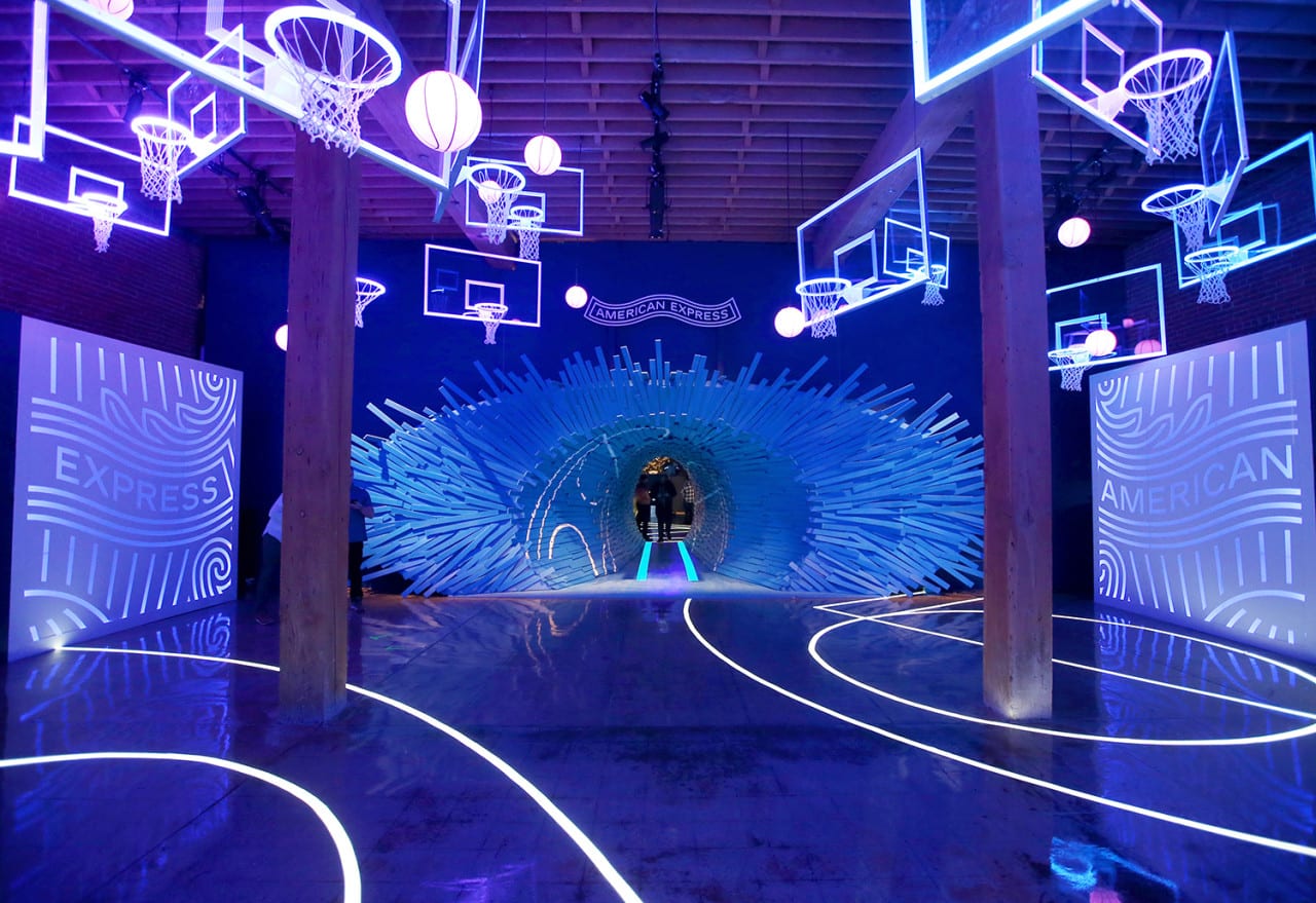 American Express at NBA All-Star Weekend: Chandelier Hoops and ‘Exploded’ Floorboards