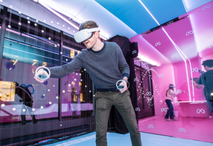 Meta holiday windows pop-up 2022_man doing VR