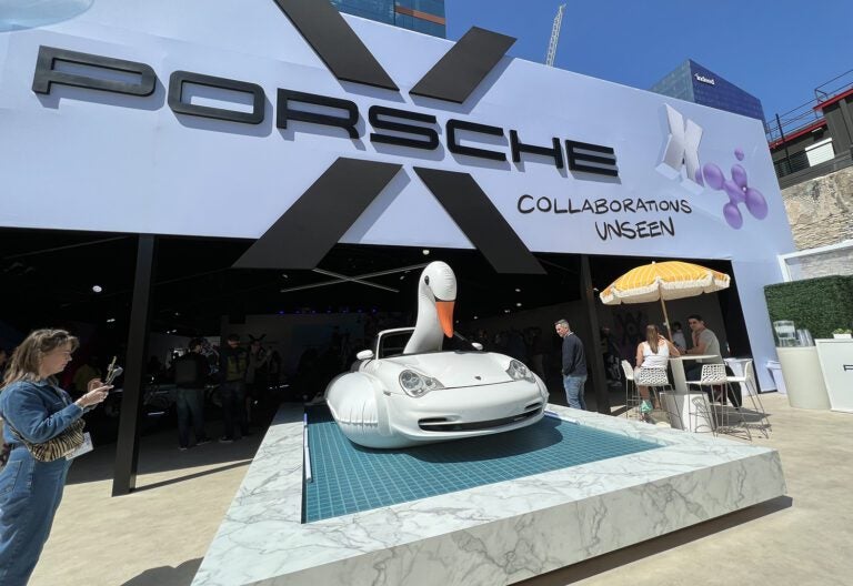 Porsche_SXSW 2023_convertible with a swan blow up tube