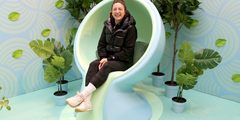 tetley-live-teas-pop-up-2023-cool room with woman sitting in teacup