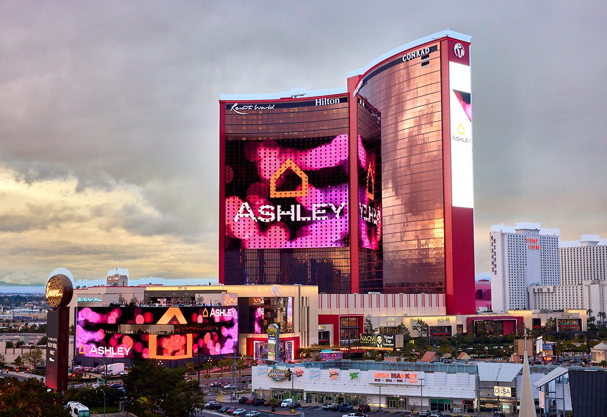 Ashley House_Resorts World Las Vegas_Super Bowl 58_Building exterior OOH Ads