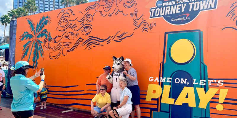 Tourney Town photo op with UConn mascot