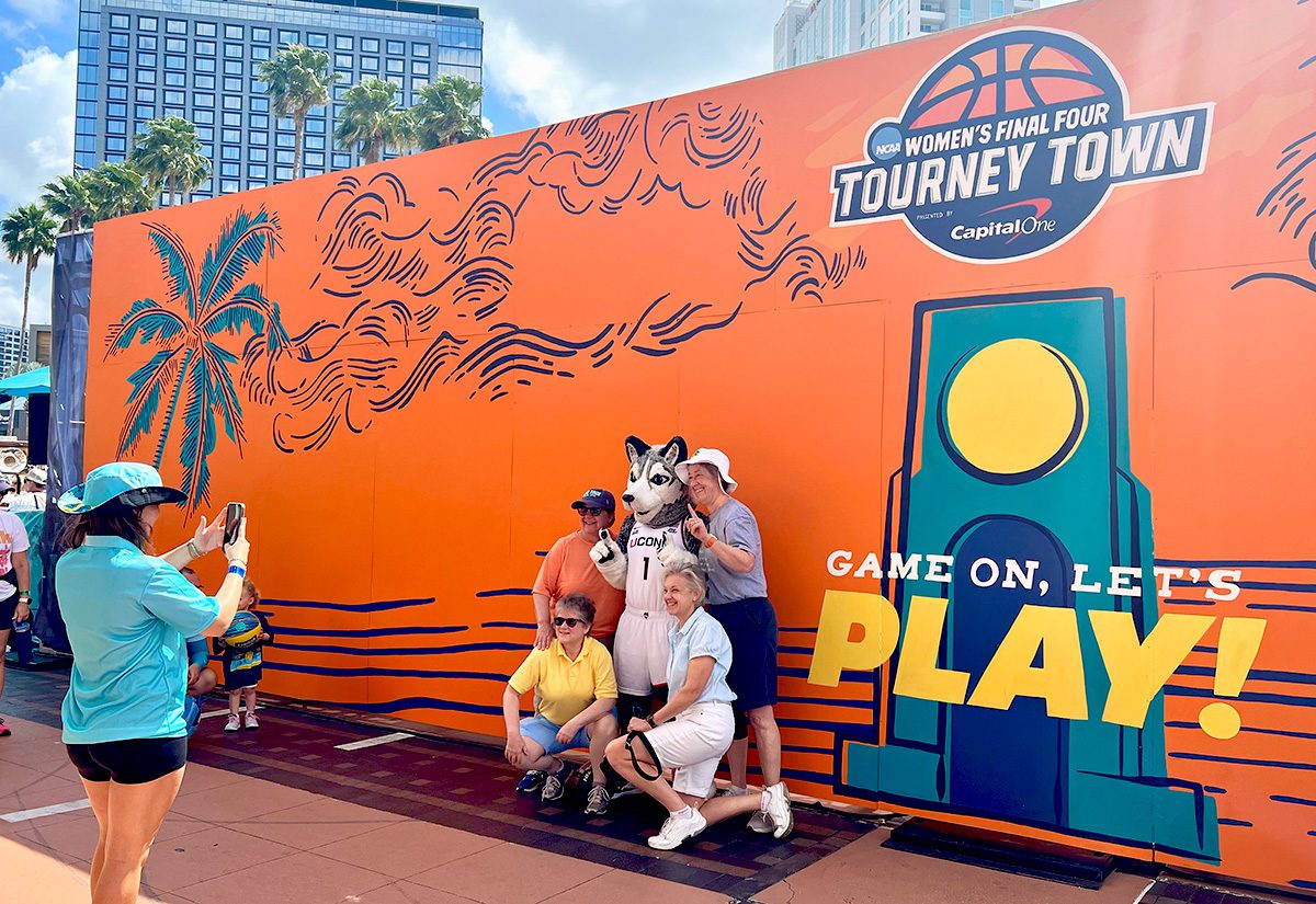 Tourney Town photo op with UConn mascot