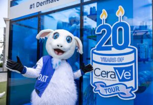 Sarah V mascot at 20 Years of CeraVe Tour