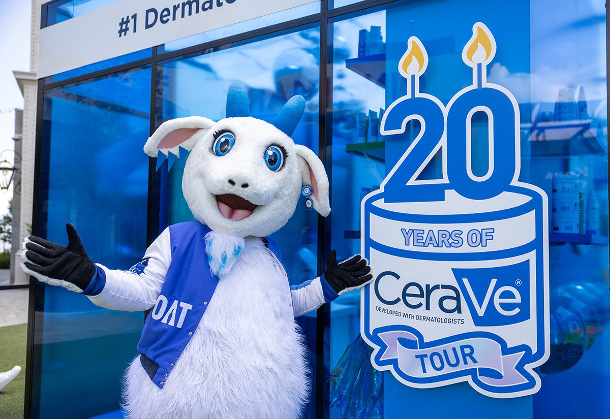 Sarah V mascot at 20 Years of CeraVe Tour