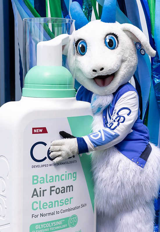 Sarah V mascot at 20 Years of CeraVe Tour
