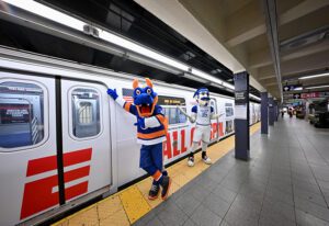 NY mascots with ESPN E Train