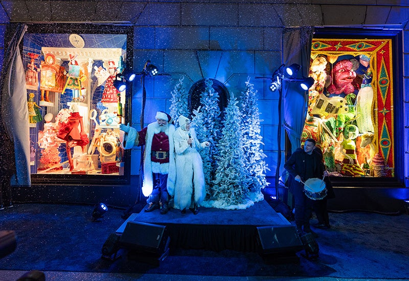 Holiday window unveiling with Santa at Bergdorf Goodman